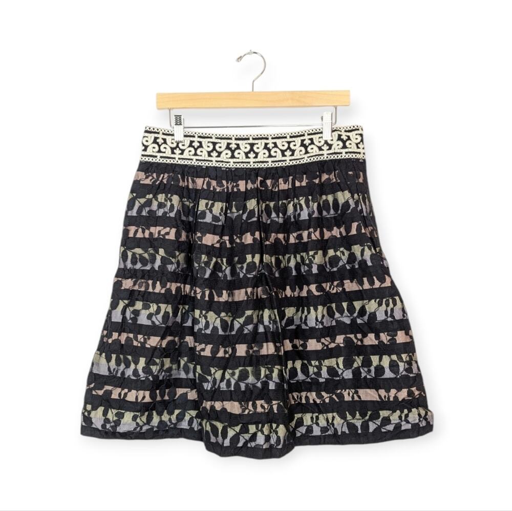 Anthropologie Floreat Charente Black Lace Striped Mini Skirt Size 12